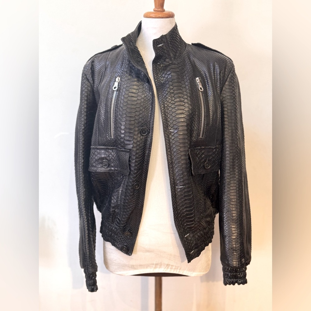 Black Snakeskin Leather Jacket